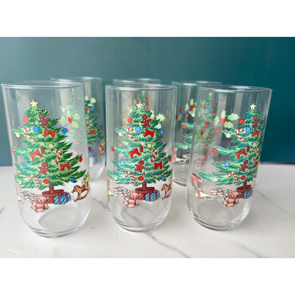 Luminarc Noel Christmas Tree Cooler Glasses 16oz Set of 6 Holiday Highball Glass